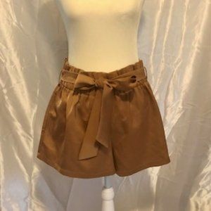 Han Zi Paperbag waist belted shorts, copper, size L